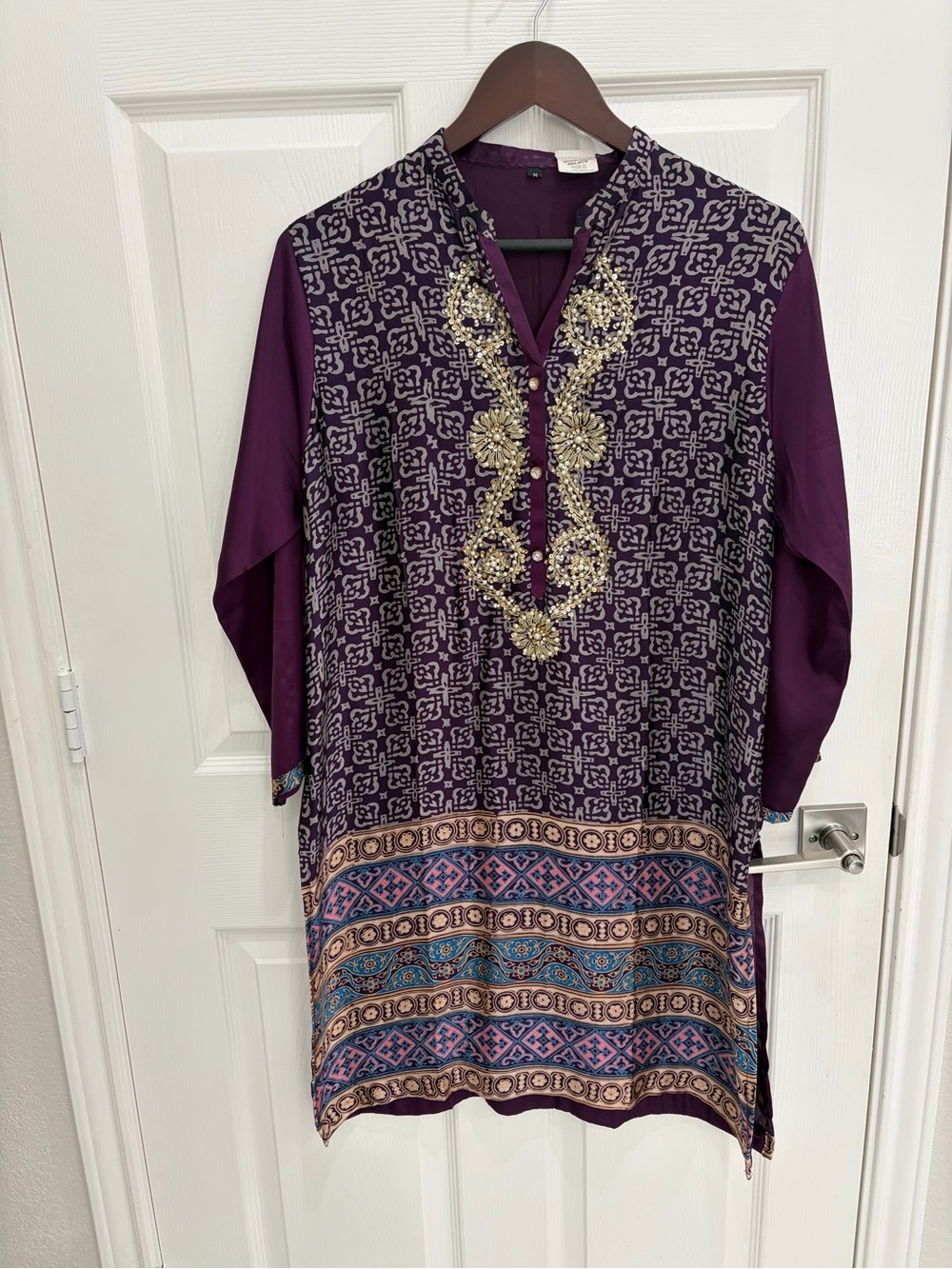 Purple Embellished Women’s Kurta Shirt Medium